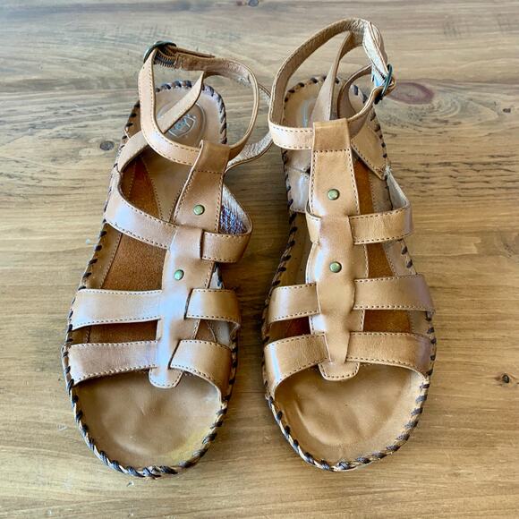 Ariat Women's Sandal Tan Leather Strappy Slide Buckle Strap Size 11B Heel - Picture 3 of 16